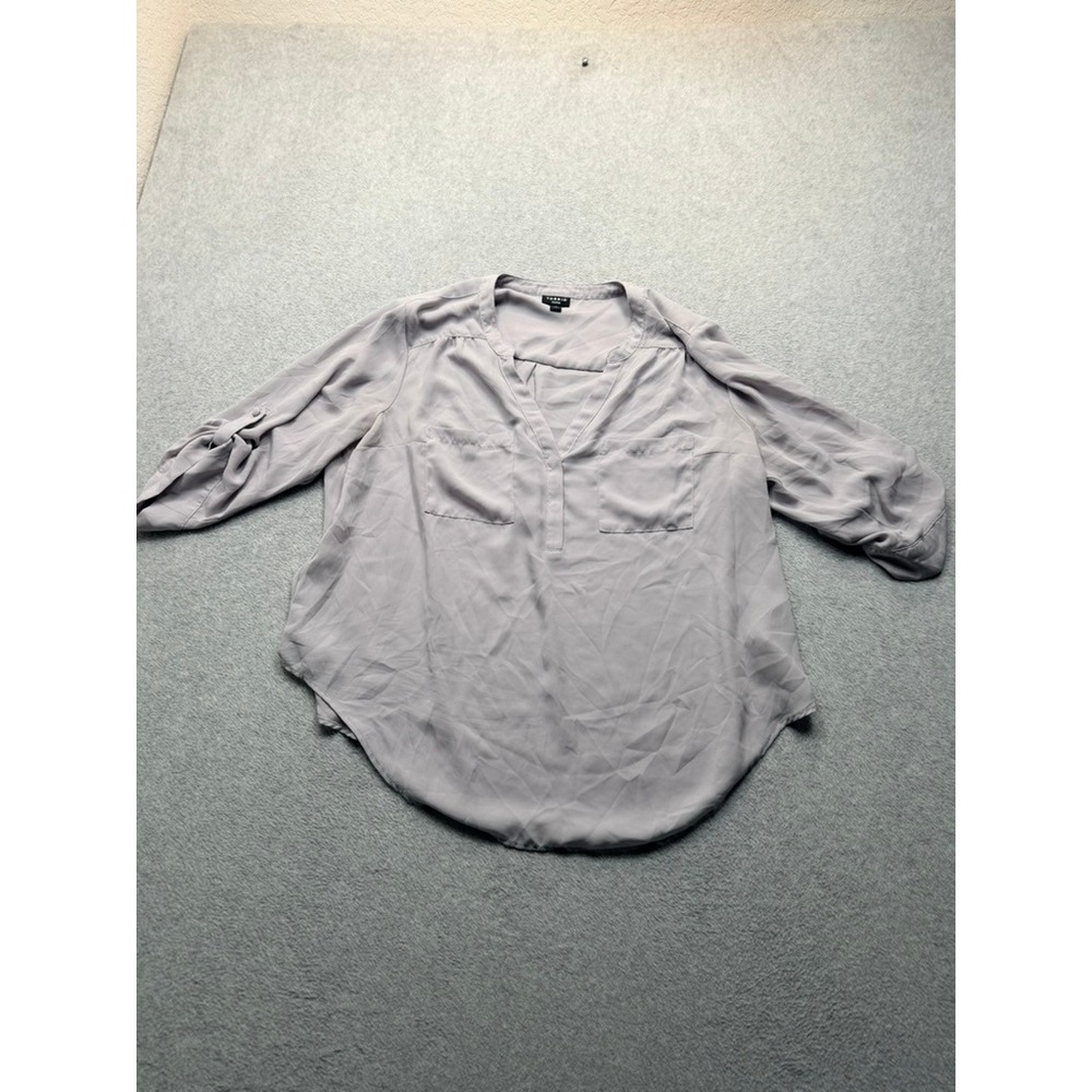 Torrid Harper Blouse Womens 1 Lavender Grey Georgette 3/4 Roll Tab Sleeve V-Neck